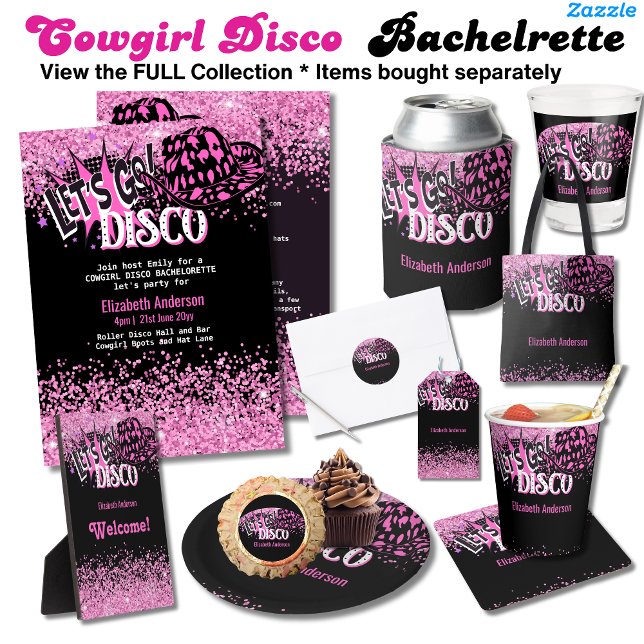 COWGIRL DISCO BAHELORETTE Rosa Black Glitter Invi Flygblad (Skapare uppladdad)