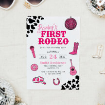 Cowgirl Disco First Rodeo Birthday-inbjudan