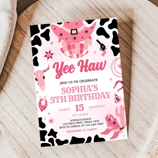 Cowgirl Disco Födelsedagsfest Inbjudningar (Yee Haw Cowgirl Disco Birthday Party Invitation)