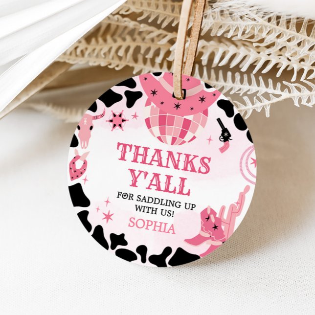 Cowgirl Disco Födelsedagsfest Round Gåvor Etiketter (Yee Haw Cowgirl Disco Birthday Party Round Favor Tags)