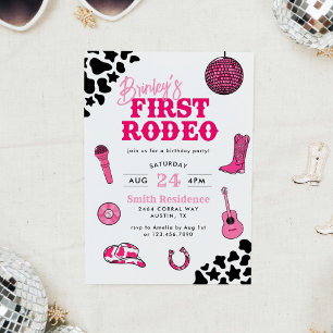 Cowgirl Disco Första Rodeo Födelsedagsinbjudan Inbjudningar