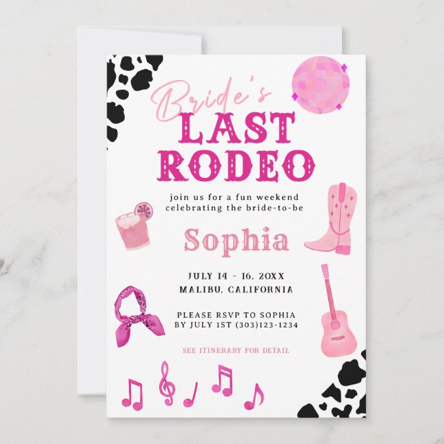 Cowgirl Disco Last Rodeo Bachelorette-inbjudan Inbjudningar (Framsida)