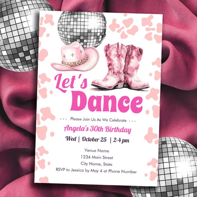 Cowgirl Disco ROSA Dance Party Vuxen Birthday Inbjudningar (Skapare uppladdad)