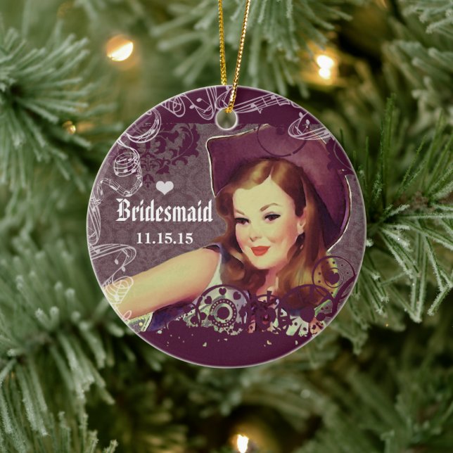 Cowgirl Eggplant Bridesmaid jul Ornament (Träd)