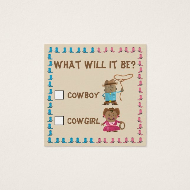 Cowgirl eller Cowboy Gender Reveal Ballot Fyrkantigt Visitkort (Framsida)