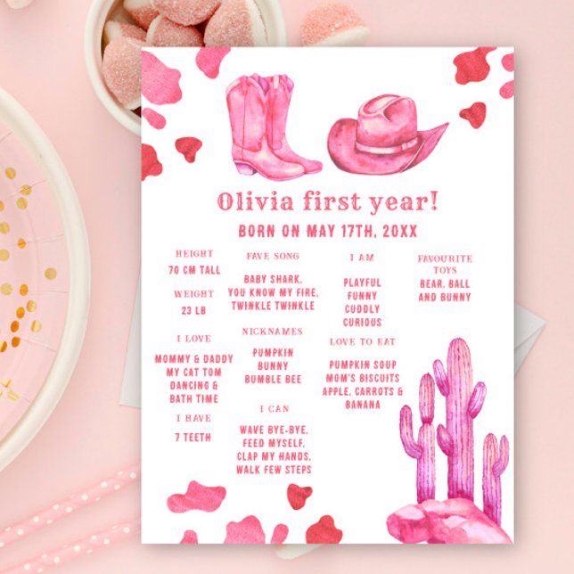 Cowgirl First Birthday Milestone Birthday Poster (Skapare uppladdad)