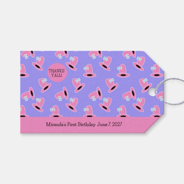 Cowgirl First Birthday Presentetikett (Framsidan (Horisontell))