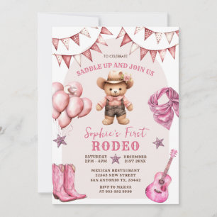 Cowgirl First Rodeo Balloons Birthday-inbjudan Inbjudningar