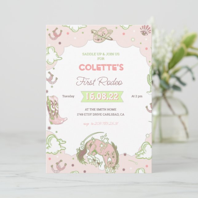 Cowgirl First Rodeo Birthday-inbjudan Inbjudningar (Stående Fram)
