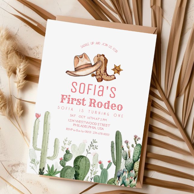 Cowgirl First Rodeo Födelsedagsfest Inbjudningar (Skapare uppladdad)