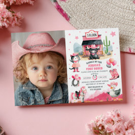 Cowgirl First Rodeo Rosa Western Photo Birthday Inbjudningar