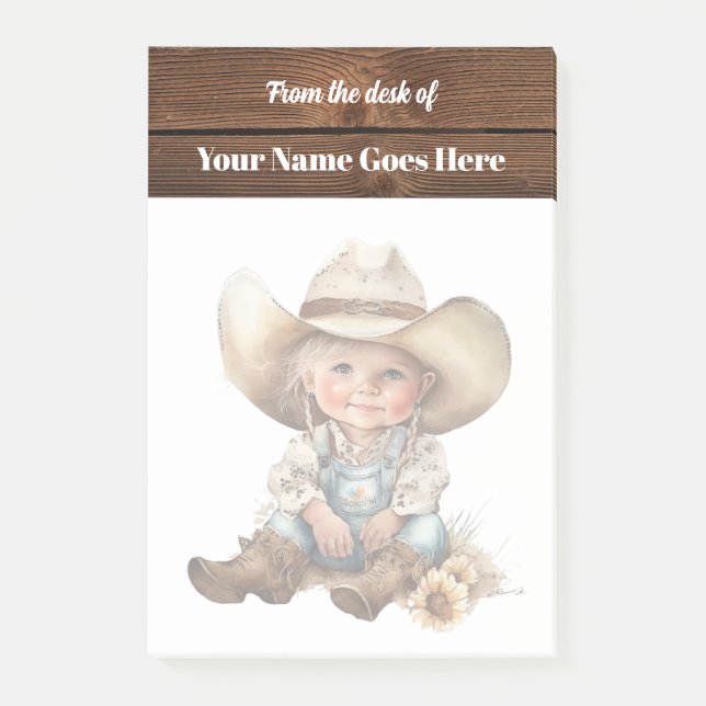 Cowgirl flicka med stetson cowboyhatt söt post-it block (Framsida)