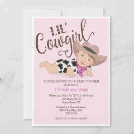 Cowgirl Flicka Shower-inbjudan Brunette Brown Inbjudningar