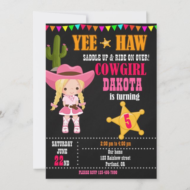 Cowgirl födelsedagsinbjudan Land Western Ranch Inbjudningar (Framsida)