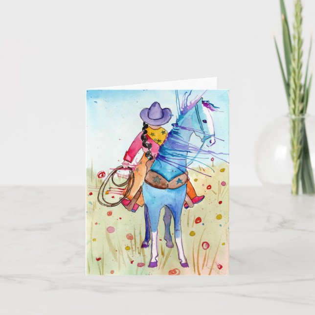Cowgirl För Anställning Falt Välkomstkort Kort (Framsida)