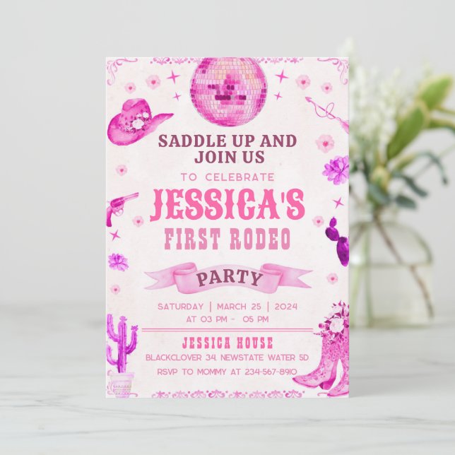 Cowgirl Första Rodeo Festinbjudan Inbjudningar (Stående Fram)