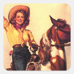 Cowgirl Fyrkantigt Klistermärke