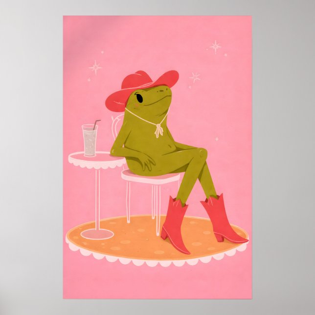 Cowgirl Groda Affisch, Rosa Västerländsk Djurtryck Poster (Framsidan)