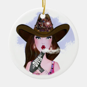 COWGIRL "hårDiva ", Julgransprydnad Keramik