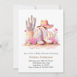 Cowgirl Hat and Boots Vilda western Baby Shower Inbjudningar