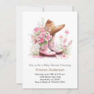 Cowgirl Hat and Boots Watercolor Baby Shower Inbjudningar