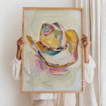Cowgirl Hat Painting Decor, Western Ranch Pastel