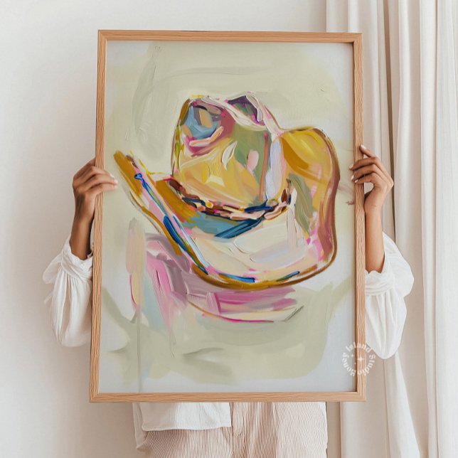 Cowgirl Hat Painting Decor, Western Ranch Pastel Poster (Cowgirl Hat Art, Western Wall Decor, Ranch Style Artwork, Pastel Western Print, Rustic Chic Wall Art)