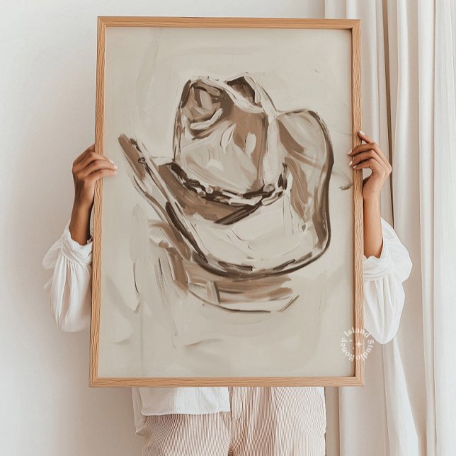 Cowgirl hatt målning neutral väggkonst affisch (Cowgirl Hat Painting Neutral Wall Art – Beige Western Decor, Minimal Cowgirl Print, Rodeo Chic Poste)