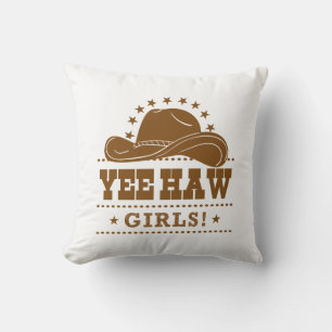 Cowgirl-hattdesign för Yee Haw-flickor Kudde