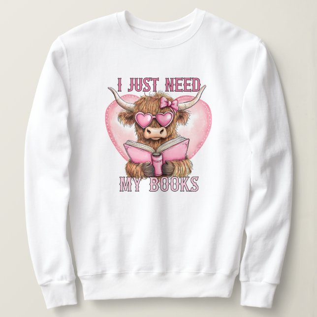 Cowgirl Highland Cow bok älskare Valentindagen T Shirt (Design framsida)