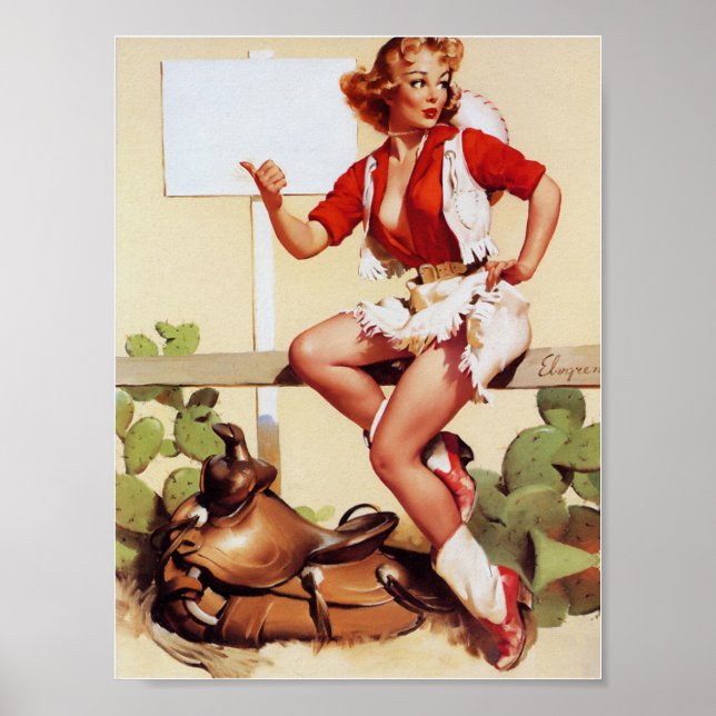 Cowgirl Hitch a Ride Pin Up Poster (Framsidan)