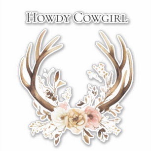 Cowgirl Hjort Antlers Blommigt Howdy Klistermärken