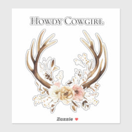 Cowgirl Hjort Antlers Blommigt Howdy Klistermärken