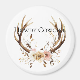 Cowgirl Hjort Antlers Blommigt Howdy Magnet
