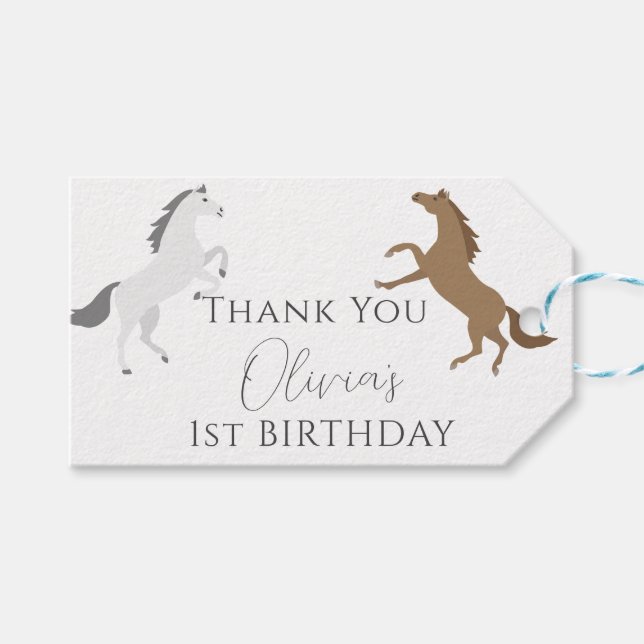 Cowgirl Horse 1st Birthday Tack Presentetikett (Framsidan (Horisontell))