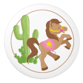 Cowgirl Horse and Cactus Knopp