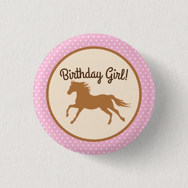 Cowgirl Horse Birthday Girl Button Pin Badge Knapp (Framsida)