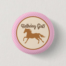 Cowgirl Horse Birthday Girl Button Pin Badge Knapp