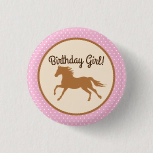 Cowgirl Horse Birthday Girl Button Pin Badge Knapp