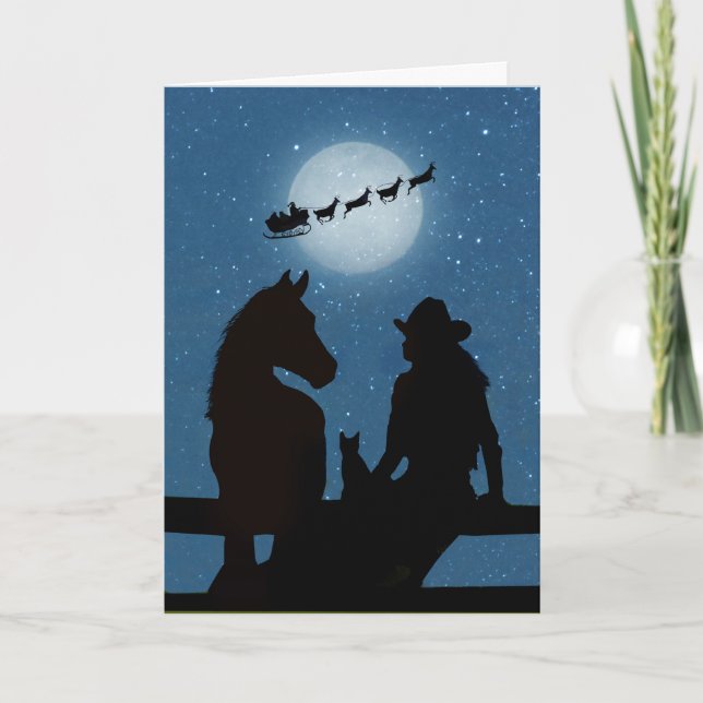 Cowgirl Horse Cat and Santa Cute Helgdag Kort (Framsida)