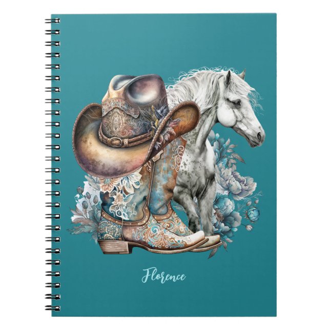 Cowgirl horse cowboystövlar som blommigt western anteckningsbok (Framsidan)