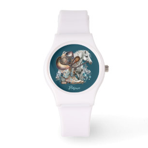 Cowgirl horse cowboystövlar som blommigt western armbandsur