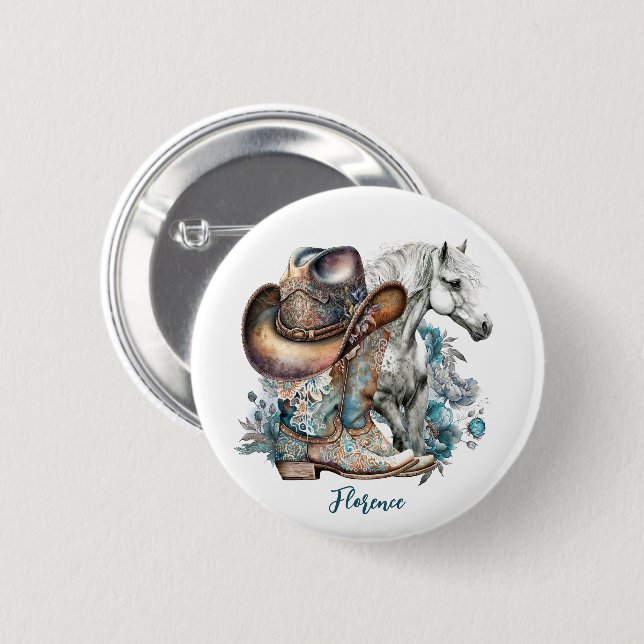 Cowgirl horse cowboystövlar som blommigt western knapp (Framsida & baksida)