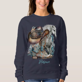 Cowgirl horse cowboystövlar som blommigt western t shirt