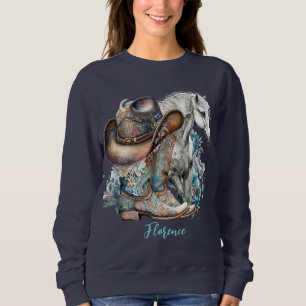 Cowgirl horse cowboystövlar som blommigt western t shirt