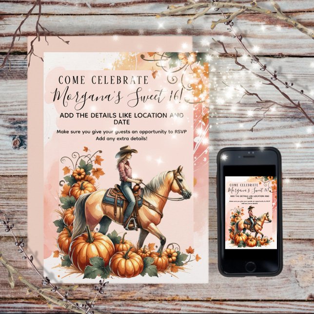 Cowgirl Höst Pumpa Födelsedag  Inbjudningar (Enjoy this beautiful customizable Cowgirl Autumn design!
)