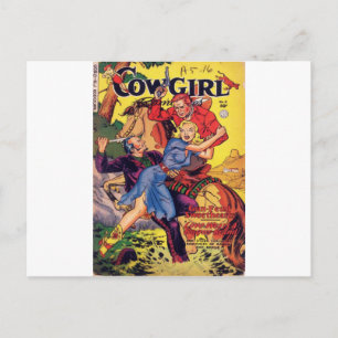 Cowgirl i en blå klänning vykort