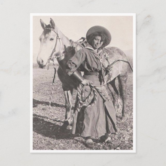 Cowgirl i ridvanan på 1880-talet vykort (Framsida)