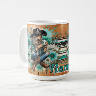 Cowgirl in Hat with Blommigt Design Kaffemugg