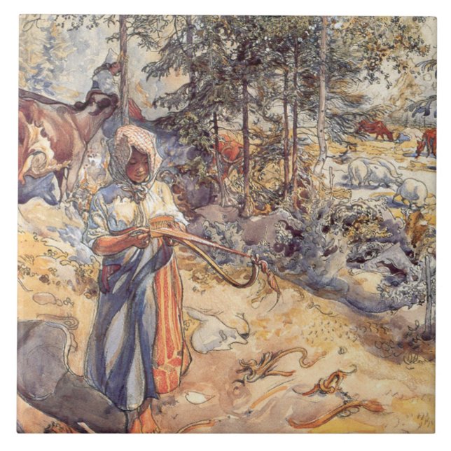 Cowgirl in the Meadow (Child with Boskap) Kakelplatta (Framsidan)